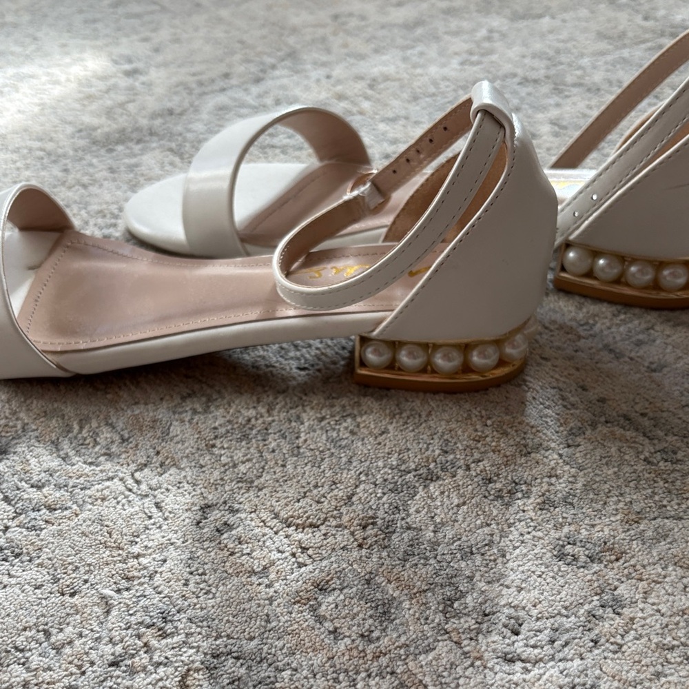 Lulu's White Heels with Pearl Detail